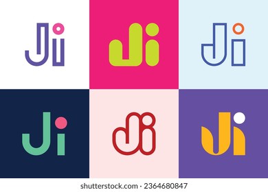 Conjunto de logotipos JI de letras. Resumen de colección de logotipos con letras. Logotipos geométricos abstractos