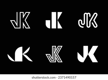 Set of letter JK logos. Abstract logos collection with letters. Geometrical abstract logos