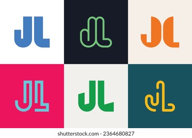 Set of letter JL logos. Abstract logos collection with letters. Geometrical abstract logos
