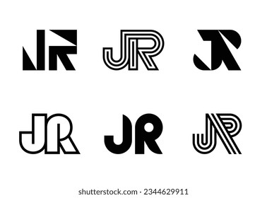 Set of letter JR logos. Abstract logos collection with letters. Geometrical abstract logos