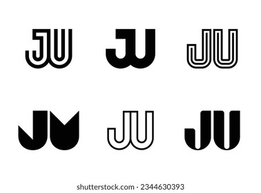 Set of letter JU logos. Abstract logos collection with letters. Geometrical abstract logos