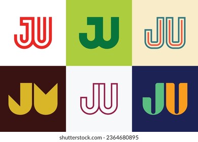 Set of letter JU logos. Abstract logos collection with letters. Geometrical abstract logos