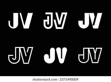 Set of letter JV logos. Abstract logos collection with letters. Geometrical abstract logos