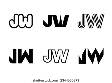 Set of letter JW logos. Abstract logos collection with letters. Geometrical abstract logos