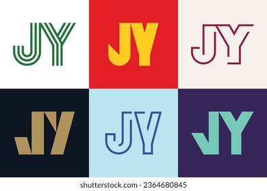 Set of letter JY logos. Abstract logos collection with letters. Geometrical abstract logos