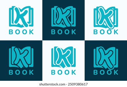 Set of letter K book logo. This logo combines letters and book shapes. Perfect for education, schools, tutoring and the likes.