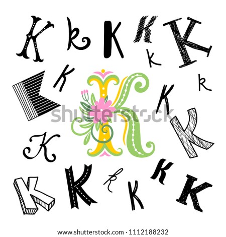 Set Letter K Different Style Freehand Stock Vector Royalty Free