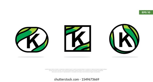 set of letter k inside frame leaf logo. modern icon, template design