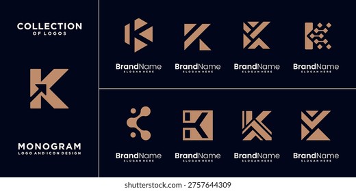 Set of letter k luxury logo design concept template.