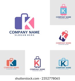 Set of Letter K with Suitcase logo design vector. Initial K with Suitcase logo design template concept