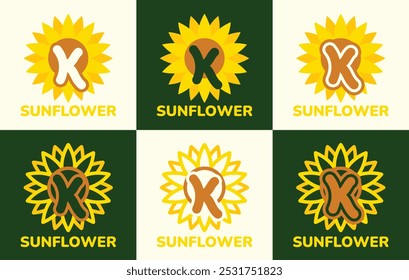 Set of letter K sunflower logo. This logo combines letters and sunflower shapes. Suitable for flower shops, flower farms, flower accessories shops and the like.