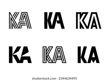 Set of letter KA logos. Abstract logos collection with letters. Geometrical abstract logos