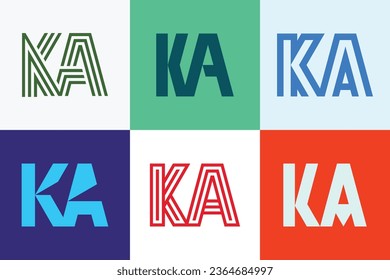 Set of letter KA logos. Abstract logos collection with letters. Geometrical abstract logos