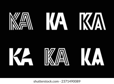 Set of letter KA logos. Abstract logos collection with letters. Geometrical abstract logos