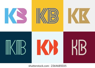 Set of letter KB logos. Abstract logos collection with letters. Geometrical abstract logos