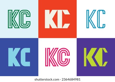 Set of letter KC logos. Abstract logos collection with letters. Geometrical abstract logos