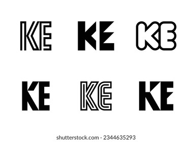 Set of letter KE logos. Abstract logos collection with letters. Geometrical abstract logos