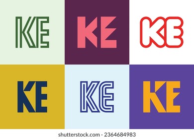 Conjunto de logotipos KE de letras. Resumen de colección de logotipos con letras. Logotipos geométricos abstractos
