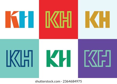 Set of letter KH logos. Abstract logos collection with letters. Geometrical abstract logos