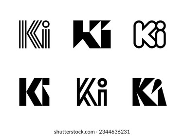 Set of letter KI logos. Abstract logos collection with letters. Geometrical abstract logos