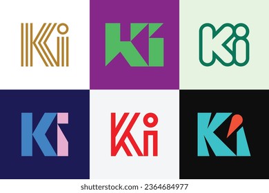 Set of letter KI logos. Abstract logos collection with letters. Geometrical abstract logos
