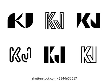 Set of letter KJ logos. Abstract logos collection with letters. Geometrical abstract logos