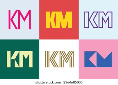 Set of letter KM logos. Abstract logos collection with letters. Geometrical abstract logos
