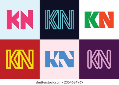 Set von Buchstaben KN Logos. Abstrakte Logos-Kollektion mit Buchstaben. Abstrakte geometrische Logos