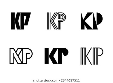Set of letter KP logos. Abstract logos collection with letters. Geometrical abstract logos