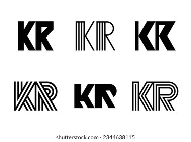 Set of letter KR logos. Abstract logos collection with letters. Geometrical abstract logos