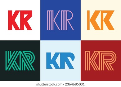Conjunto de logotipos de KR. Resumen de colección de logotipos con letras. Logotipos geométricos abstractos
