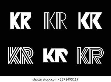 Set of letter KR logos. Abstract logos collection with letters. Geometrical abstract logos