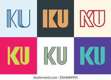 Set of letter KU logos. Abstract logos collection with letters. Geometrical abstract logos