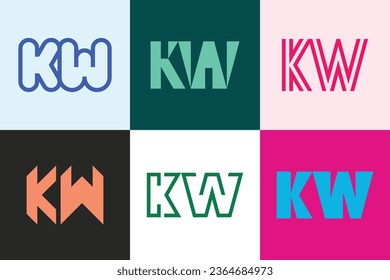 Set of letter KW logos. Abstract logos collection with letters. Geometrical abstract logos