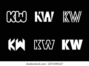 Set of letter KW logos. Abstract logos collection with letters. Geometrical abstract logos