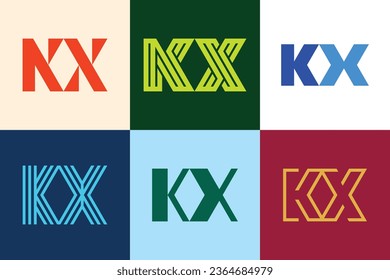 Conjunto de logotipos de KX. Resumen de colección de logotipos con letras. Logotipos geométricos abstractos