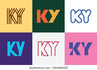 Set of letter KY logos. Abstract logos collection with letters. Geometrical abstract logos