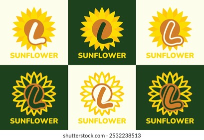 Set of letter L sunflower logo. This logo combines letters and sunflower shapes. Suitable for flower shops, flower farms, flower accessories shops and the like.