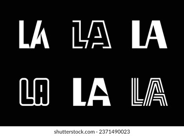 Set of letter LA logos. Abstract logos collection with letters. Geometrical abstract logos