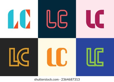 Conjunto de logotipos LC de letras. Resumen de colección de logotipos con letras. Logotipos geométricos abstractos