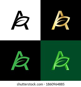 a set of the letter A and a leaf for the logo
