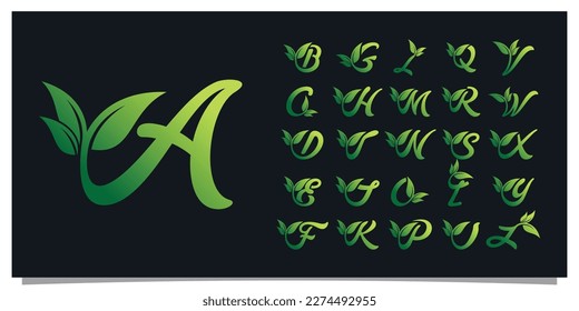 Set letter of leaf logo design unique concept Premium Vector