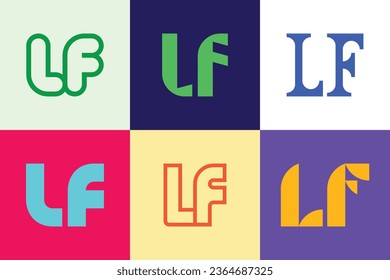 Conjunto de logotipos LF de letras. Resumen de colección de logotipos con letras. Logotipos geométricos abstractos