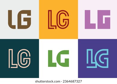 Conjunto de logotipos LG de letras. Resumen de colección de logotipos con letras. Logotipos geométricos abstractos