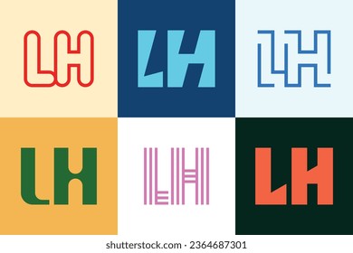 Conjunto de logotipos LH de letras. Resumen de colección de logotipos con letras. Logotipos geométricos abstractos