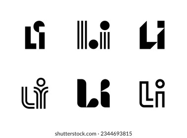 Set of letter LI logos. Abstract logos collection with letters. Geometrical abstract logos