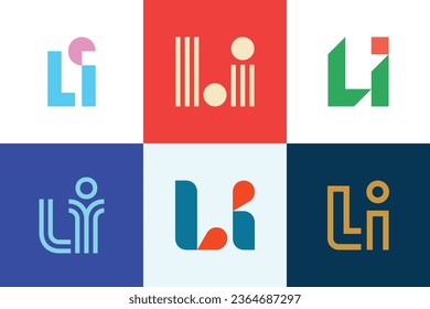 Set of letter LI logos. Abstract logos collection with letters. Geometrical abstract logos