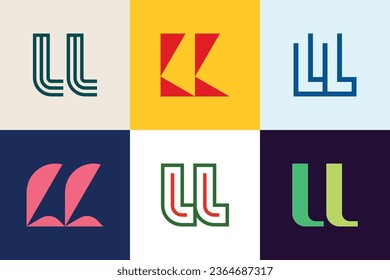 Set of letter LL logos. Abstract logos collection with letters. Geometrical abstract logos