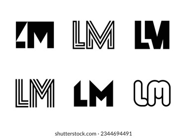 Set of letter LM logos. Abstract logos collection with letters. Geometrical abstract logos