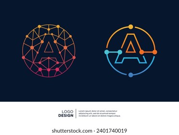 Conjunto de letras Diseño de logotipo A para símbolo de tecnología digital.